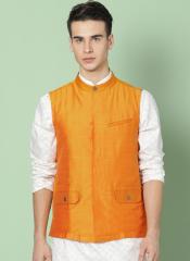 House Of Pataudi Mustard Yellow Solid Nehru Jacket men