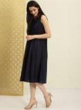 House Of Pataudi Navy Blue Solid Empire Dress Women