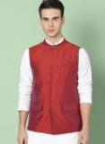 House Of Pataudi Red Solid Nehru Jacket Men