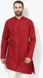 House Of Pataudi Red Solid Solid Asymmetric Kurta Men