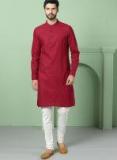 House Of Pataudi Red Solid Straight Kurta Men