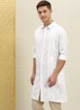 House Of Pataudi White Solid Straight Kurta Men