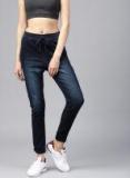 Hrx By Hrithik Roshan Navy Blue Regular Fit Faded Denim Trouser Women