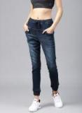 Hrx By Hrithik Roshan Navy Blue Regular Fit Washed Denim Trouser Women