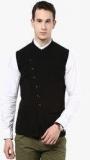 Hypernation Black Solid Waistcoat Men