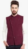 Hypernation Maroon Solid Waistcoat men