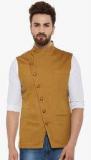 Hypernation Mustard Yellow Solid Waistcoat Men