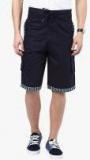 Hypernation Navy Blue Solid Regular Fit Cargo Shorts Men