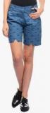 I Know Navy Blue Printed Shorts women