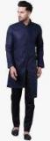 I Know Navy Blue Woven Design Kurta Men