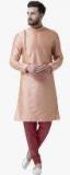 I Know Peach Woven Design Straight Kurta Men