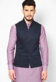 I Know Solid Navy Blue Ethnic Jacket men