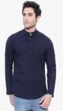 I-voc Navy Blue Solid Slim Fit Kurta Men