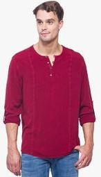 Identiti Maroon Solid Kurta Men