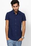 Identiti Solid Blue Slim Fit Casual Shirt Men