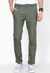 Identiti Solid Olive Casual Trouser Men