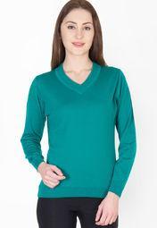 Imagination Green Solid Sweater Women