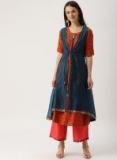 Imara Blue & Red Printed Layered Kurta Women