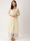 Imara Off White Self Design A Line Kurta Women