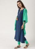 IMARA Women Blue & Sea Green Solid Kurta With Churidar & Dupatta