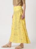 Imara Yellow Ethnic Printed A Line Maxi Skirt Women