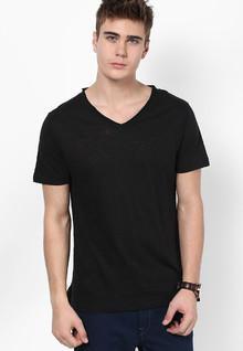 Incult Black Raw Edge Half Sleeve Slub V Neck T Shirt men