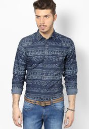 Incult Blue Full Sleeve Printed Shirt Men