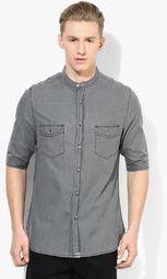 Incult Grey Denim Slim Fit Casual Shirt Men