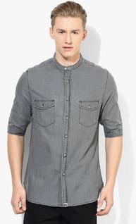 Incult Grey Denim Slim Fit Casual Shirt men