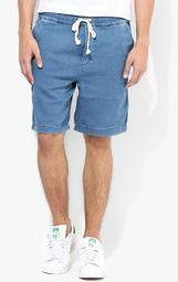 Incult Light Blue Solid Washed Shorts men