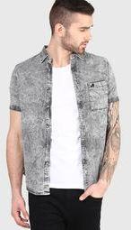 Incult Light Grey Denim Slim Fit Casual Shirt men