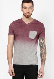 Incult Light Grey Marl V Neck T Shirt With Burgundy Sprayed Yoke men