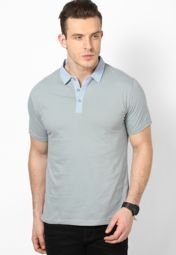 Incult Light Grey Printed Collar Polo T Shirt With Printed Pockets Men