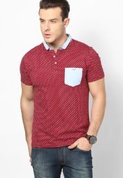 Incult Maroon Printed Pocket Polo T Shirt Men