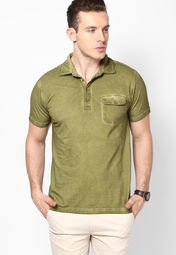 Incult Olive Coal Pigment Wash Polo T Shirt Men