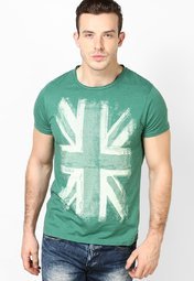 Incult Smart Green Printed Round Neck T Shirt Men