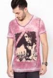 Incult Smart Mauve Printed V Neck T Shirt Men