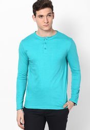 Incult Teal Green Full Sleeve Henely T Shirt Men