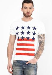 Incult White Crew Neck T Shirt With Stars And Stripe Chest Print men