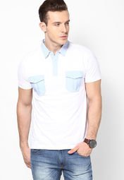 Incult White Printed Collar Polo T Shirt With Printed Pockets Men