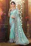 Inddus Aqua Blue Embellished Saree women