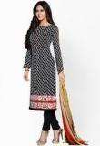 Inddus Black Embroidered Dress Material women