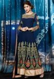 Inddus Blue Embroidered Dress Material Women