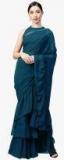 Inddus Blue Solid Saree Women