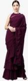 Inddus Burgundy Poly Georgette Solid Saree Women