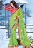 Inddus Green Embroidered Sarees Women