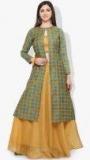 Inddus Green Printed Ethnic Jacket Women