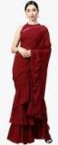 Inddus Maroon Solid Saree Women