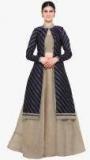 Inddus Navy Blue Self Design Ethnic Jacket Women