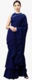 Inddus Navy Blue Solid Saree Women